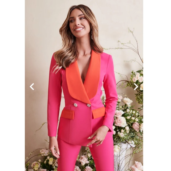 Gorgeous Lavish Alice statement collar colour block blazer in magenta pink - Picture 5 of 14